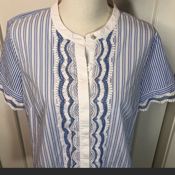 Karl Lagerfeld Large Blouse blue stripe lace - Picture 4 of 6